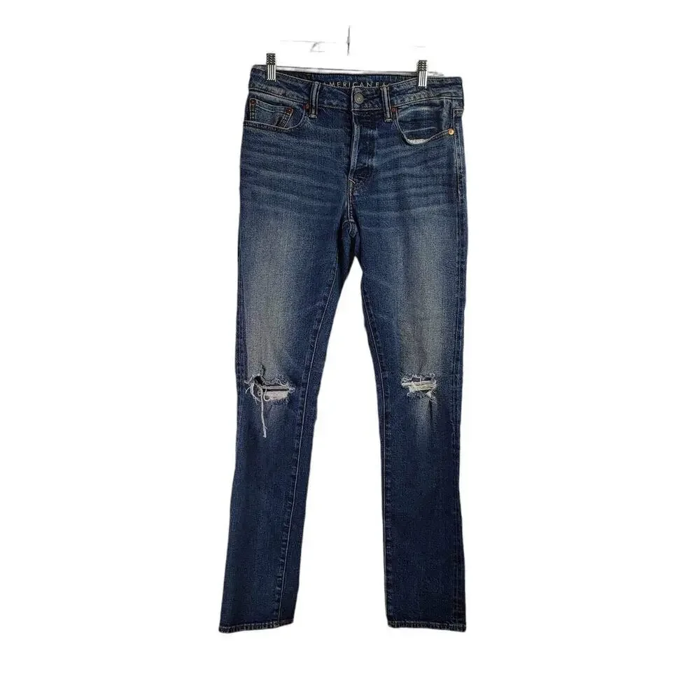 American Eagle Jeans Men’s Size 30x34 Blue Slim Distressed Skate Stretch